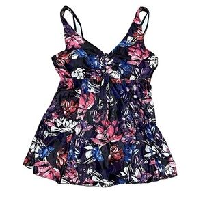 Multicolored floral Tie Front V-Neck Swimdress plus size flounce dress swimsuit